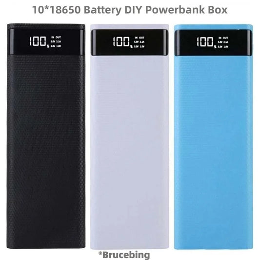 10*18650 Dual USB 5V 2A Powerbank Charger Case With Flashlight Digital Display 50000Mah 18650 Battery Charging Storage Box