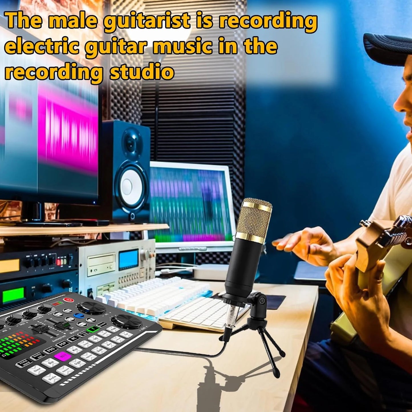 Podcast Equipment Bundle,Condenser Microphone with Tripod Stand and Professional Audio Mixer for Streaming Broadcast