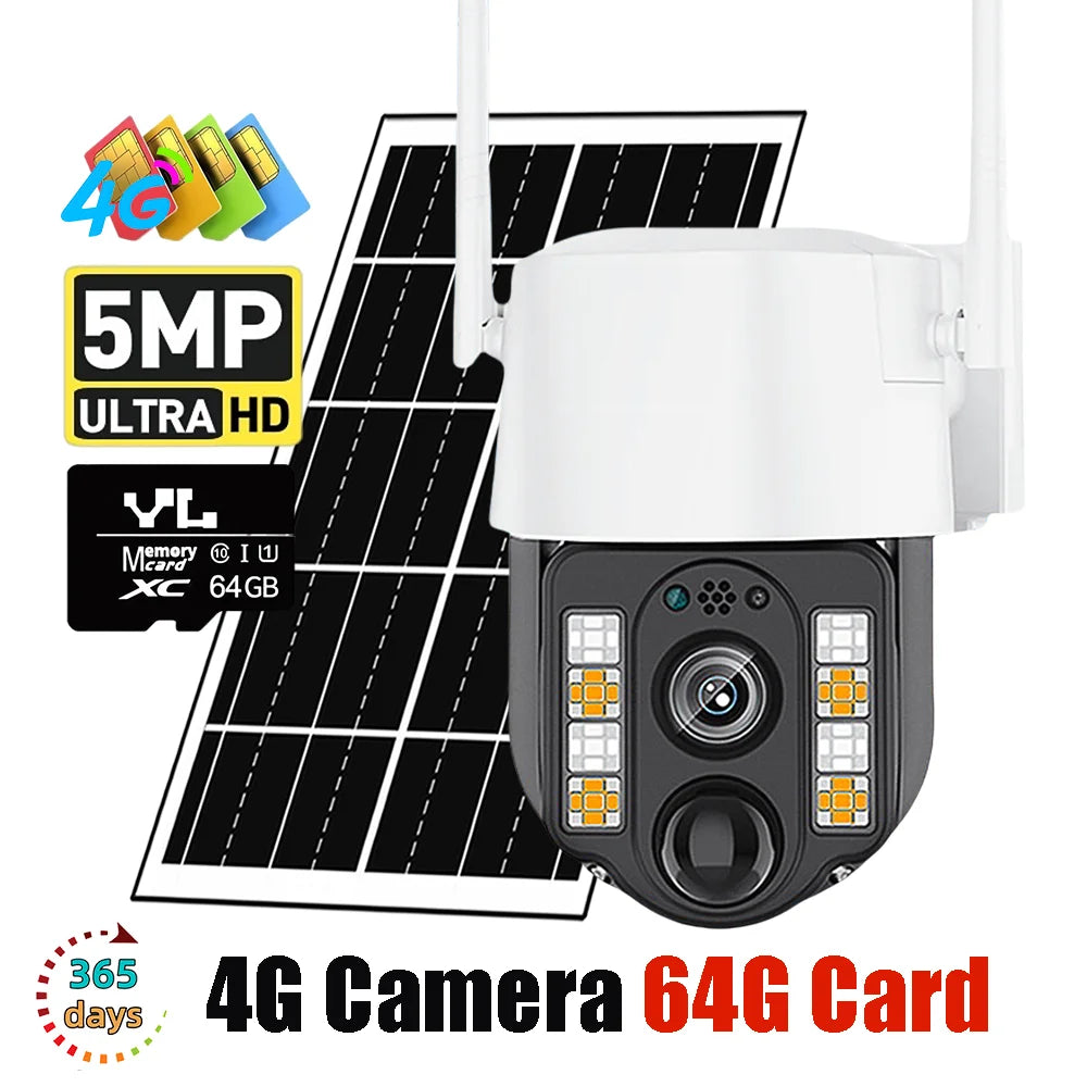 Solar Camera 4G Sim Outdoor PIR Human Detect Wireless Camara Powered Energy Waterproof CCTV Home Security Protection V380 Pro