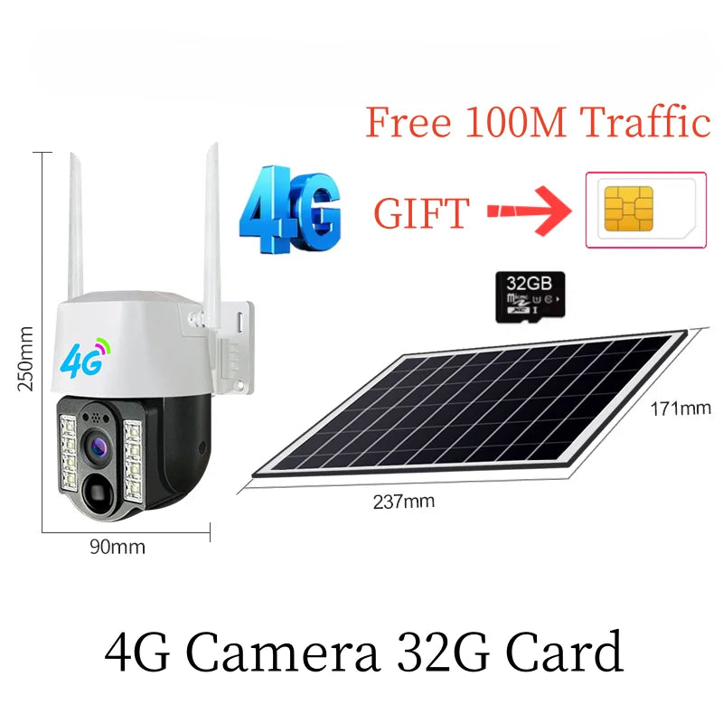 Solar Outdoor 4G Camera With 4G Sim Card Wireless IP Webcam Low Powered Battery Waterproof Smart Home Security Protection CCTV