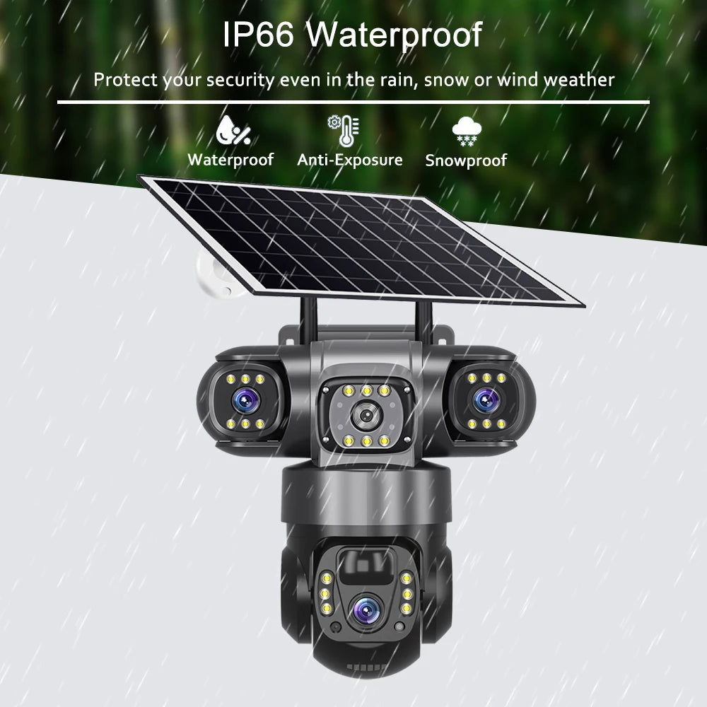 Solar Camera 4G Outdoor 12MP 10X Zoom 3 Lens 3 Screen PIR Human Detection Cameras Night Vision Waterproof CCTV Safety Protection