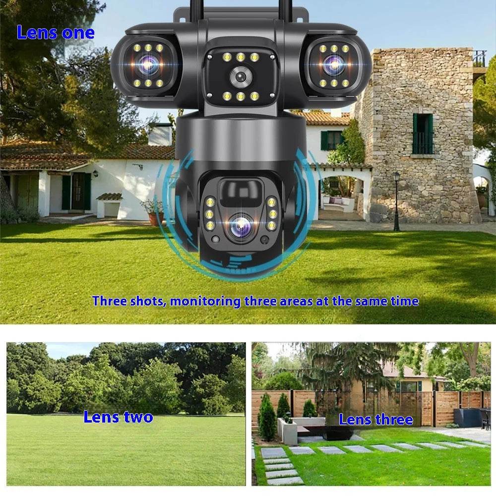 Solar Camera 4G SIM Outdoor Dual Lens Three Screens Webcam PIR Human Detect CCTV Security Video Battery PTZ IP Camara