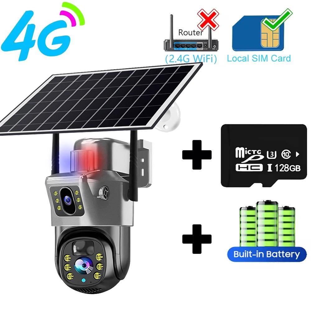 8MP HD Solar Camera WiFi 4G SIM Card 4K IP CCTV Cameras 360 Monitoring Video Surveillance AI PIR Human Detection Solar Powered