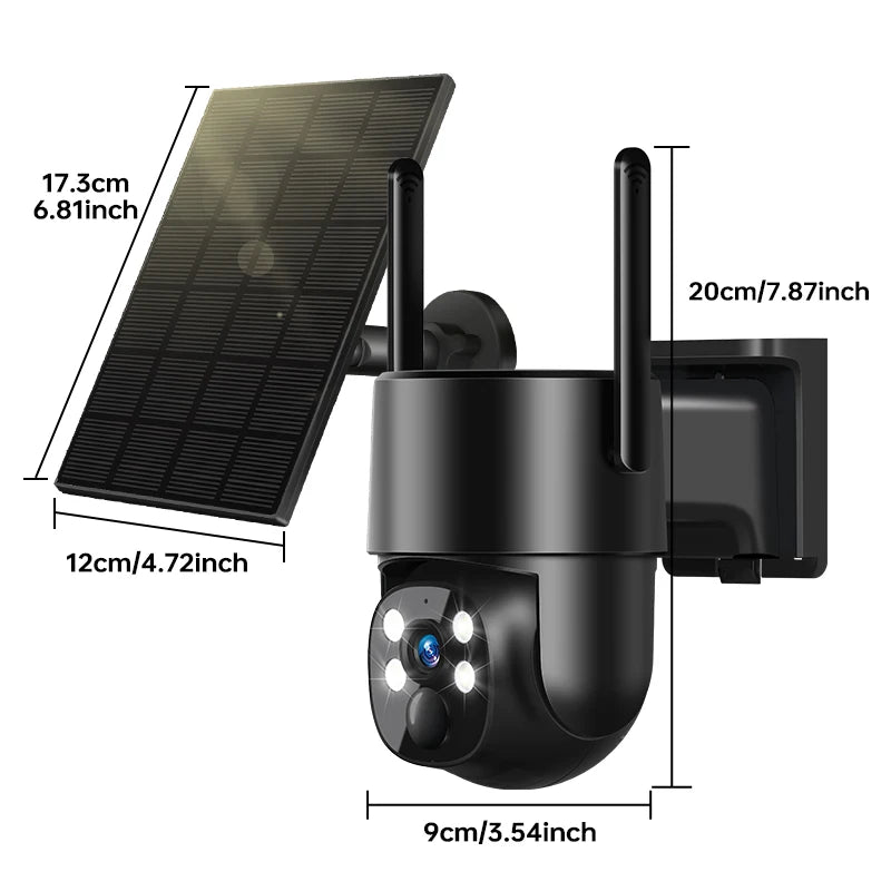 Wireless Solar Camera Outdoor 4MP HD Wireless Security CCTV Waterproof Night Vision PIR Human Detection PTZ with Solar Panel