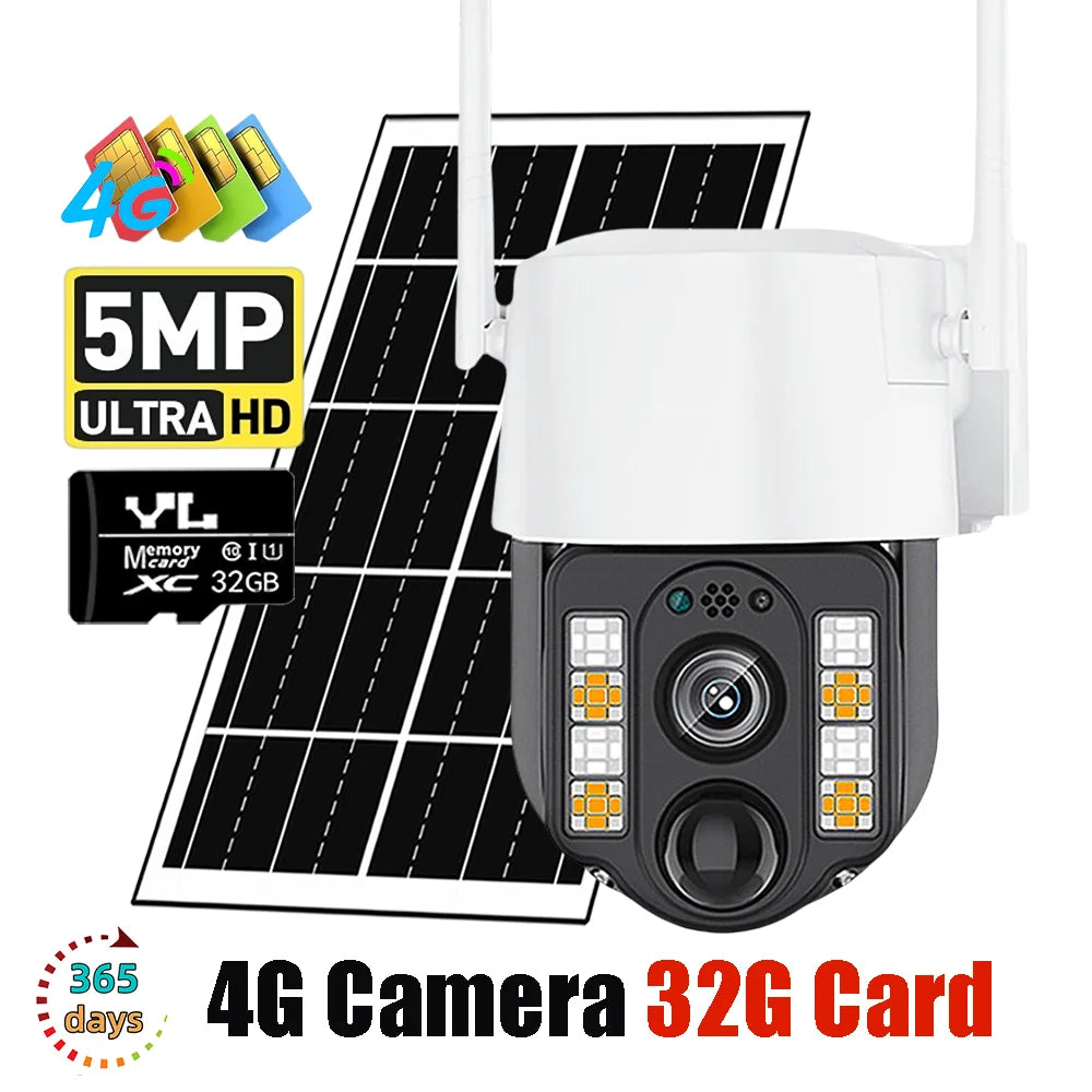 Solar Camera 4G Sim Outdoor PIR Human Detect Wireless Camara Powered Energy Waterproof CCTV Home Security Protection V380 Pro