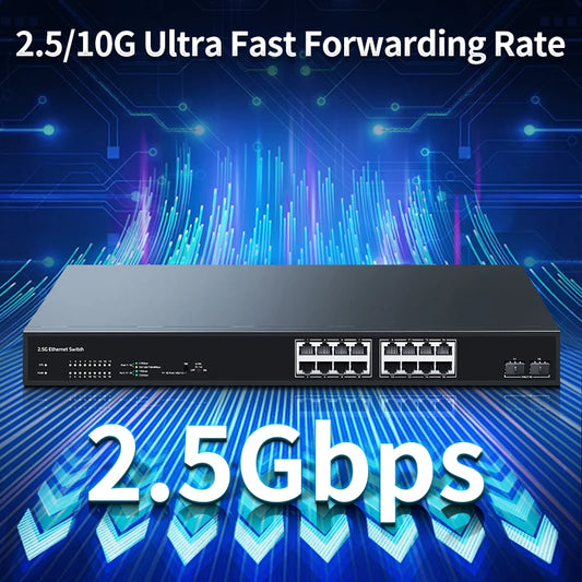 HORACO 16 Port 2.5GbE Ethernet Switch 2 Port 10G SFP+ Slot Network Switch 120G Bandwidth Networking Hub Internet Splitter