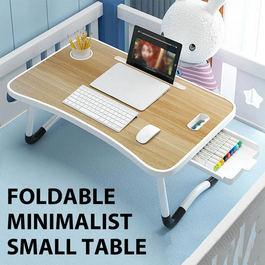 Foldable Simple Small Table with Cup Holder Drawer Bed Desk Lazy Laptop Bed Table Dormitory Study Table Tablet Laptop Stand