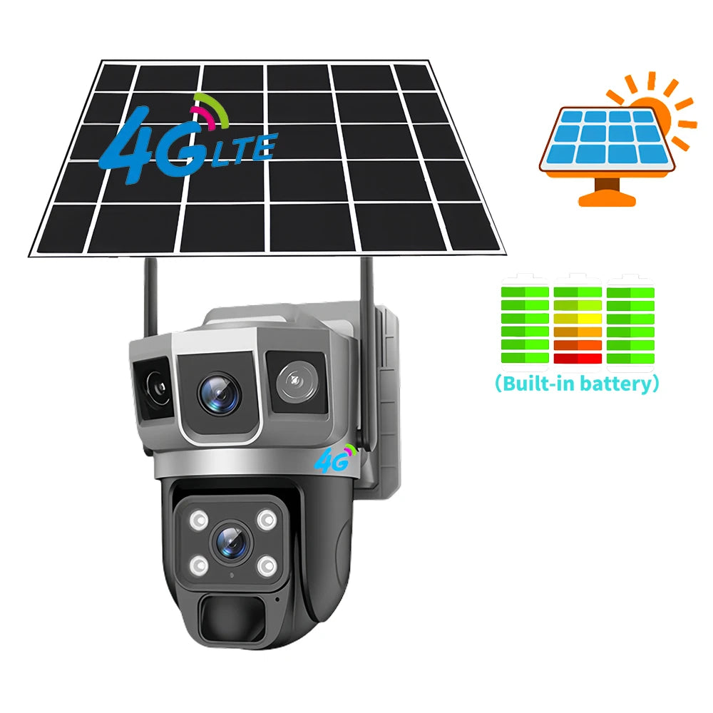 Solar Camera 4G SIM Card WiFi Wireless Network 360 IP 8MP 4K HD CCTV Battery Dual Lens Outdoor Smart Home Security Surveillance
