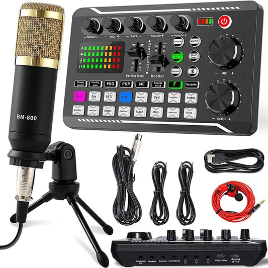 Podcast Equipment Bundle,Condenser Microphone with Tripod Stand and Professional Audio Mixer for Streaming Broadcast