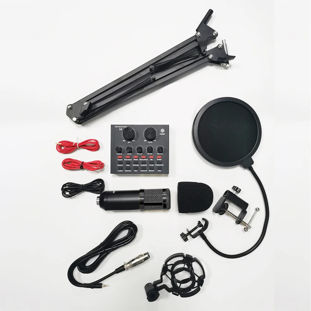 V8S Audio Mixer USB External Headset Microphone Webcast Personal Live Broadcast Sound Card with BM800 Microphone