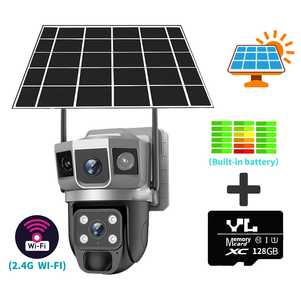 Solar Camera 4G SIM Card WiFi Wireless Network 360 IP 8MP 4K HD CCTV Battery Dual Lens Outdoor Smart Home Security Surveillance