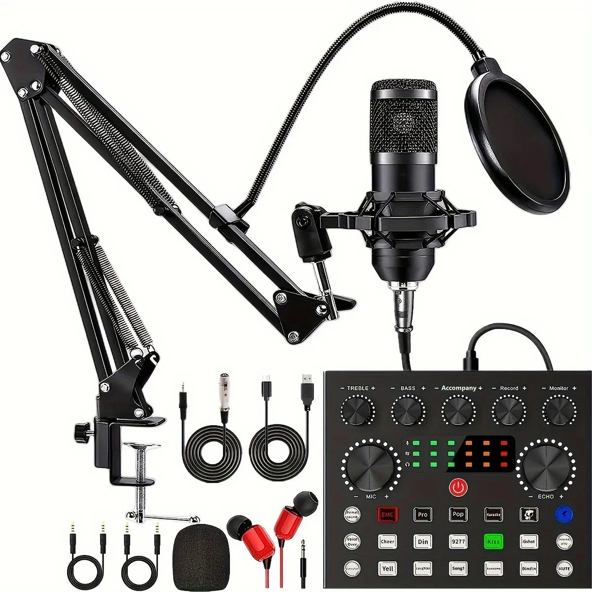 Podcast Equipment Bundle with BM800 Condenser Microphone and V8S Sound Card Podcast Equipment for Gaming Music Recording