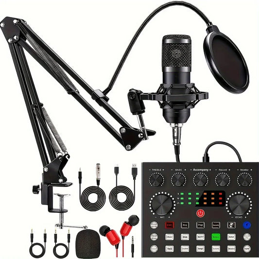 Podcast Equipment Bundle with BM800 Condenser Microphone and V8S Sound Card Podcast Equipment for Gaming Music Recording