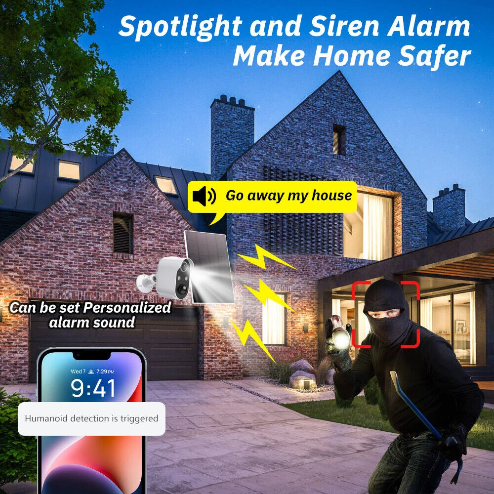 Solar Wifi Camera Outdoor 5MP Video AI Human Detection Two Way Audio Surveillance Security CCTV IP Cameras without Solar Panel