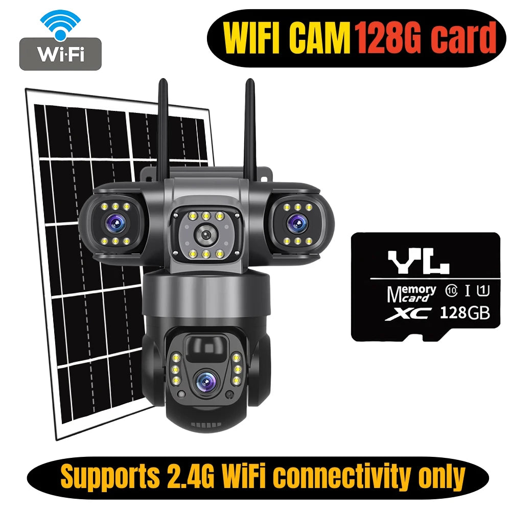 4G Solar Camera Outdoor Triple Lens Triple Screen 6K 12MP Auto Tracking IP Camera CCTV Audio Video PTZ Surveillance WIFI Camera