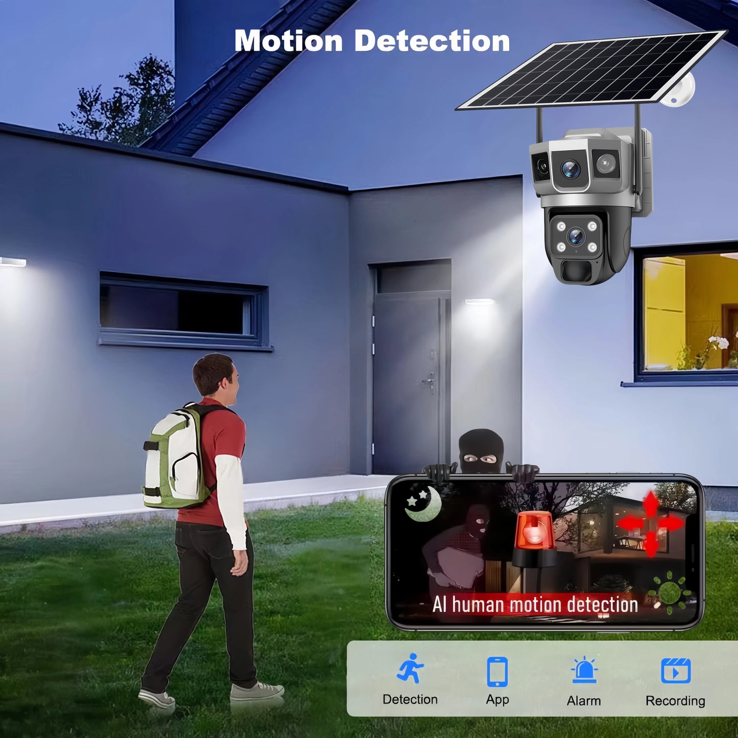 Solar Camera 4G SIM Card WiFi Wireless Network 360 IP 8MP 4K HD CCTV Battery Dual Lens Outdoor Smart Home Security Surveillance