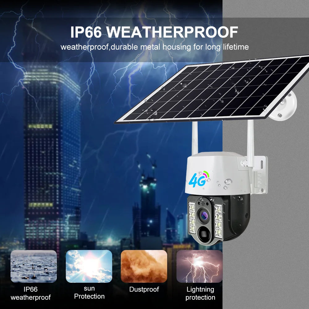 4G Sim Solar Camera Outdoor Wireless IP Camara Low Powered Battery PIR Motion Detection Waterproof CCTV Home Security Protection