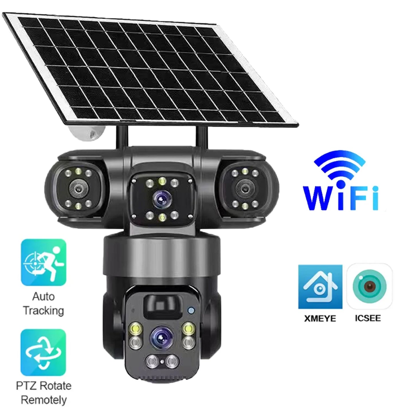 Solar Camera 4G SIM Outdoor Dual Lens Three Screens Webcam PIR Human Detect CCTV Security Video Battery PTZ IP Camara