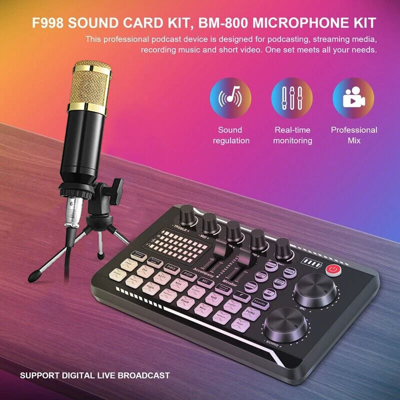 Podcast Equipment Bundle,Condenser Microphone with Tripod Stand and Professional Audio Mixer for Streaming Broadcast