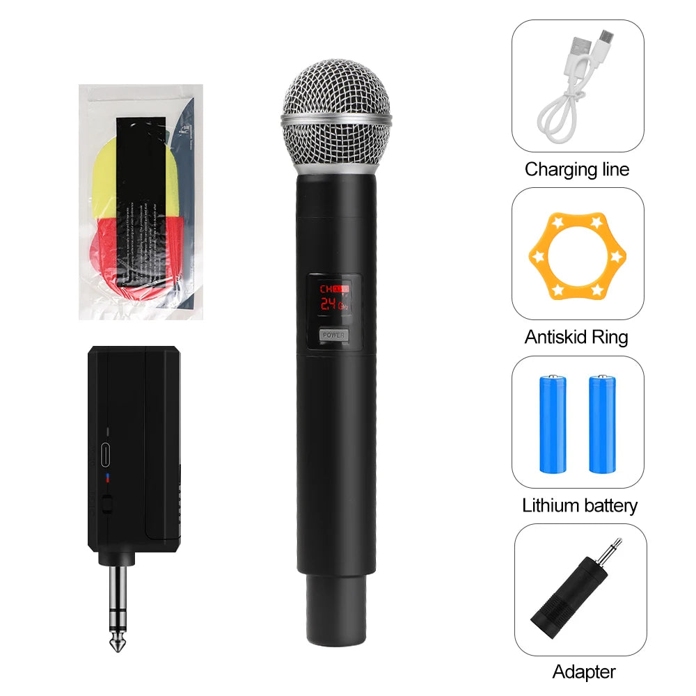 Wireless Microphone UHF Fixed Frequency 2 Channels Handheld Mic Micphone For Party Karaoke Professional Church Show Meeting