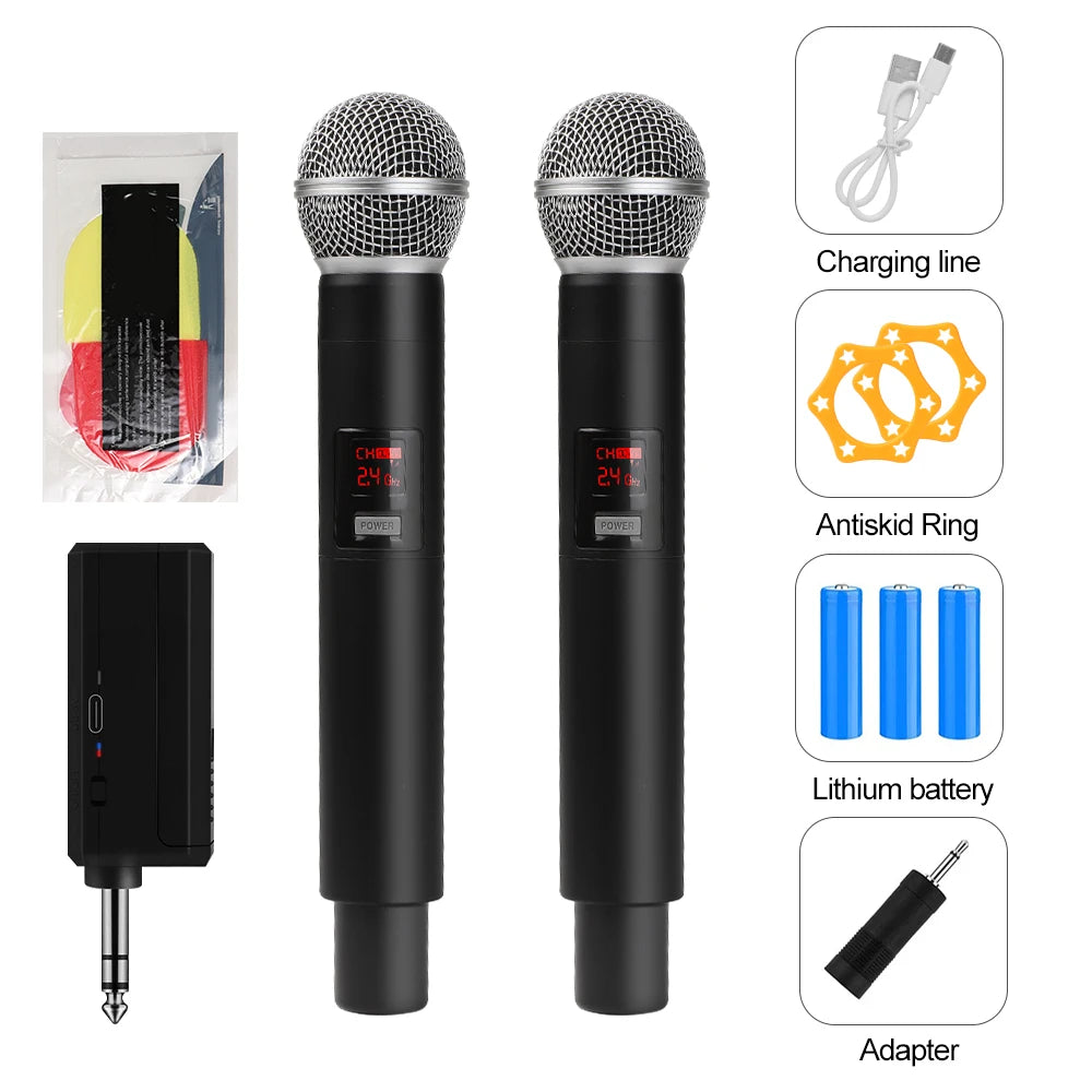 Wireless Microphone UHF Fixed Frequency 2 Channels Handheld Mic Micphone For Party Karaoke Professional Church Show Meeting