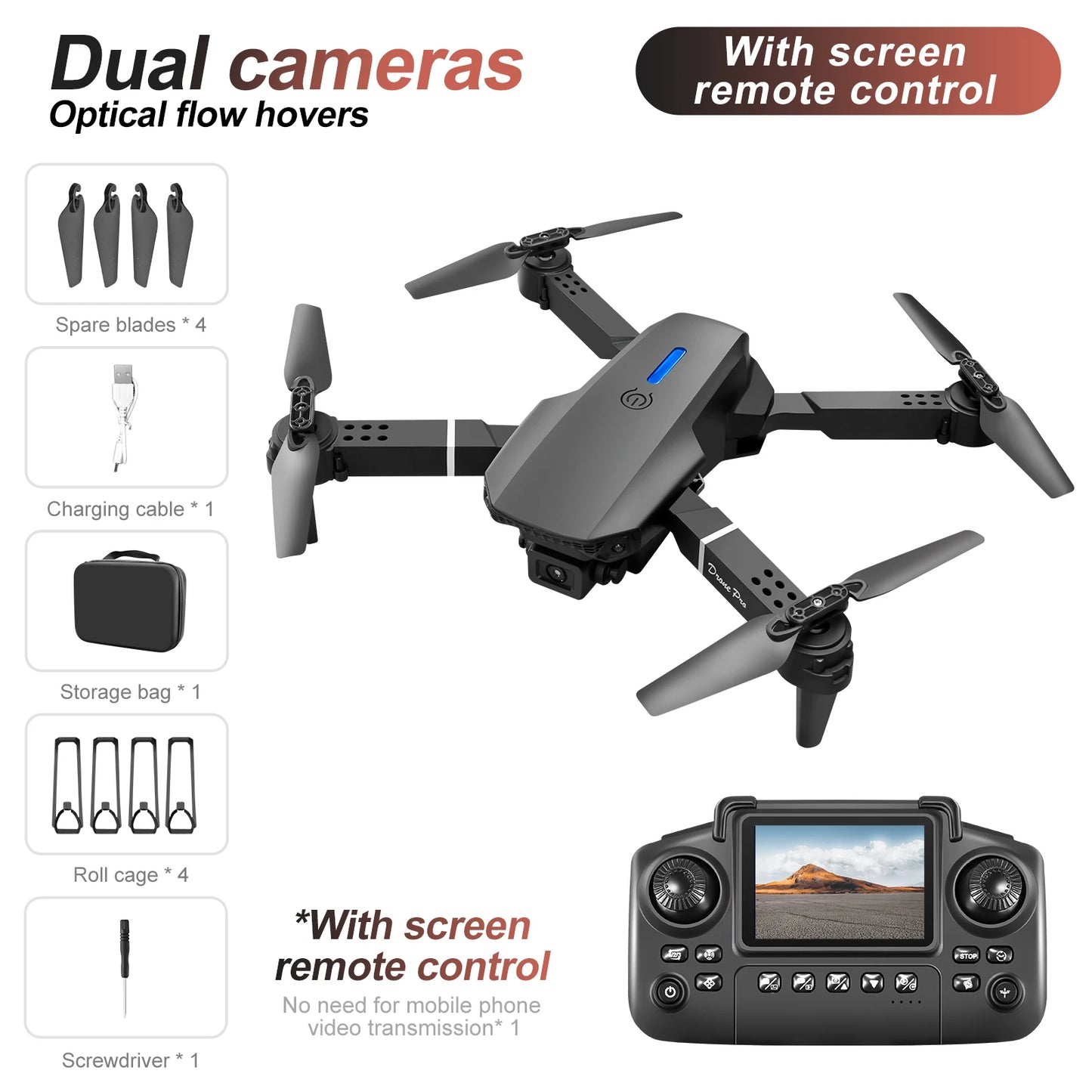 2025 New E88/E99 4K Dual Camera RC Dron FPV with Screen Quadcopter Children's Novice Toy Airplane Optical Flow Positioning Drone