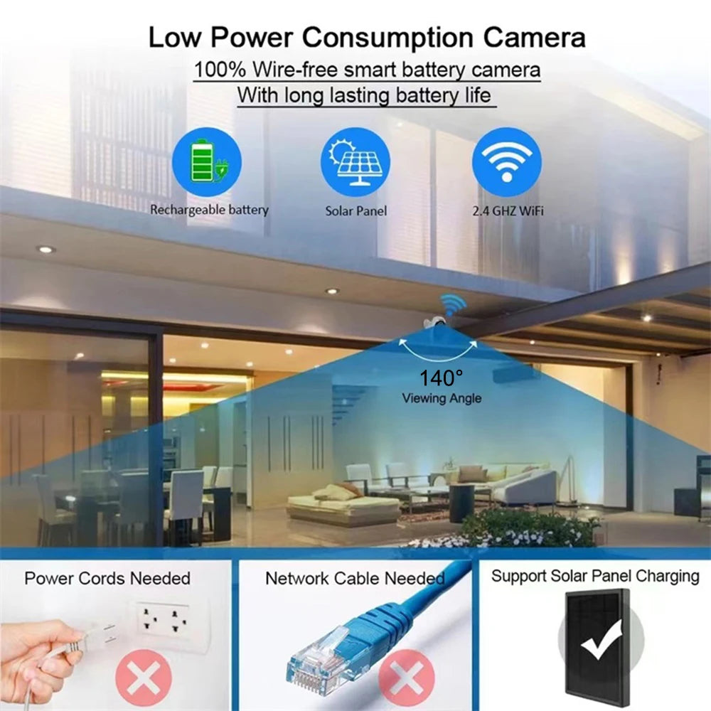 Solar Wifi Camera Outdoor 5MP Video AI Human Detection Two Way Audio Surveillance Security CCTV IP Cameras without Solar Panel