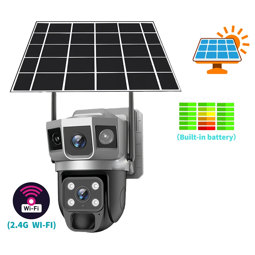 Solar Camera 4G SIM Card WiFi Wireless Network 360 IP 8MP 4K HD CCTV Battery Dual Lens Outdoor Smart Home Security Surveillance