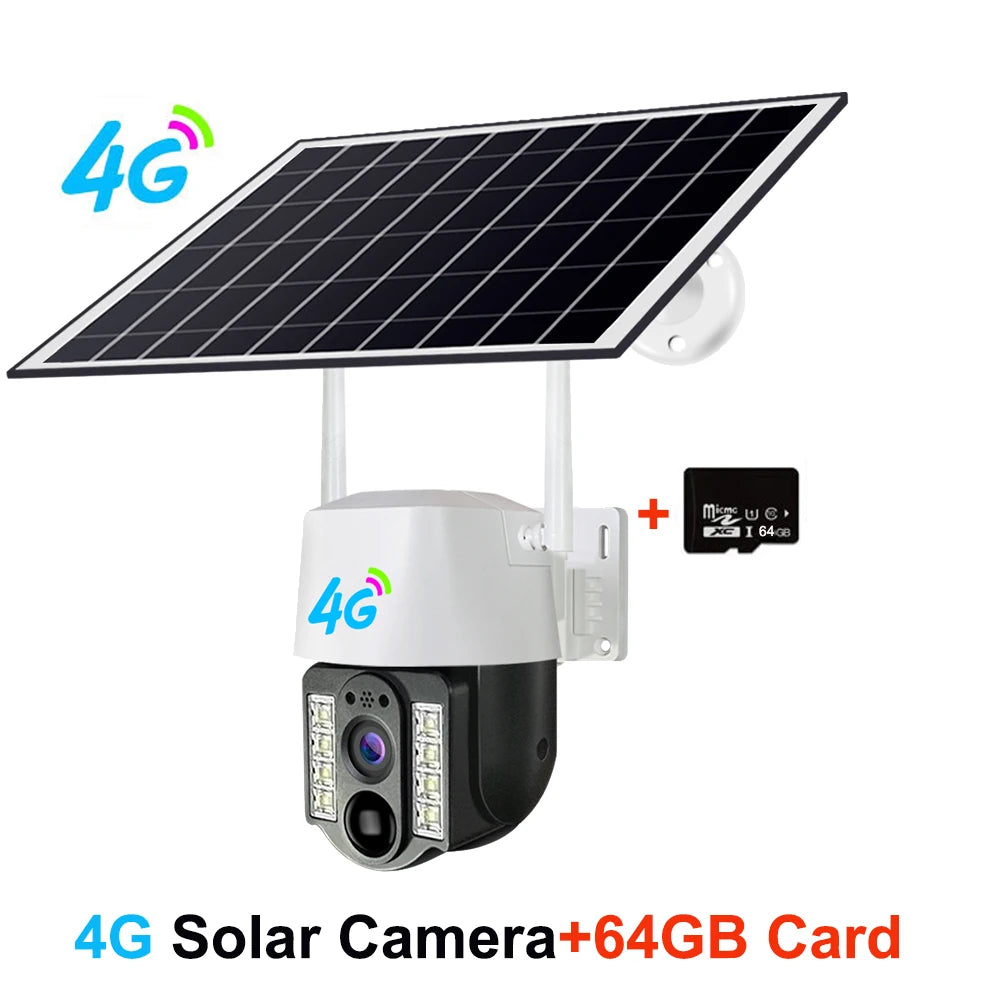 4G Sim Solar Camera Outdoor Wireless IP Camara Low Powered Battery PIR Motion Detection Waterproof CCTV Home Security Protection
