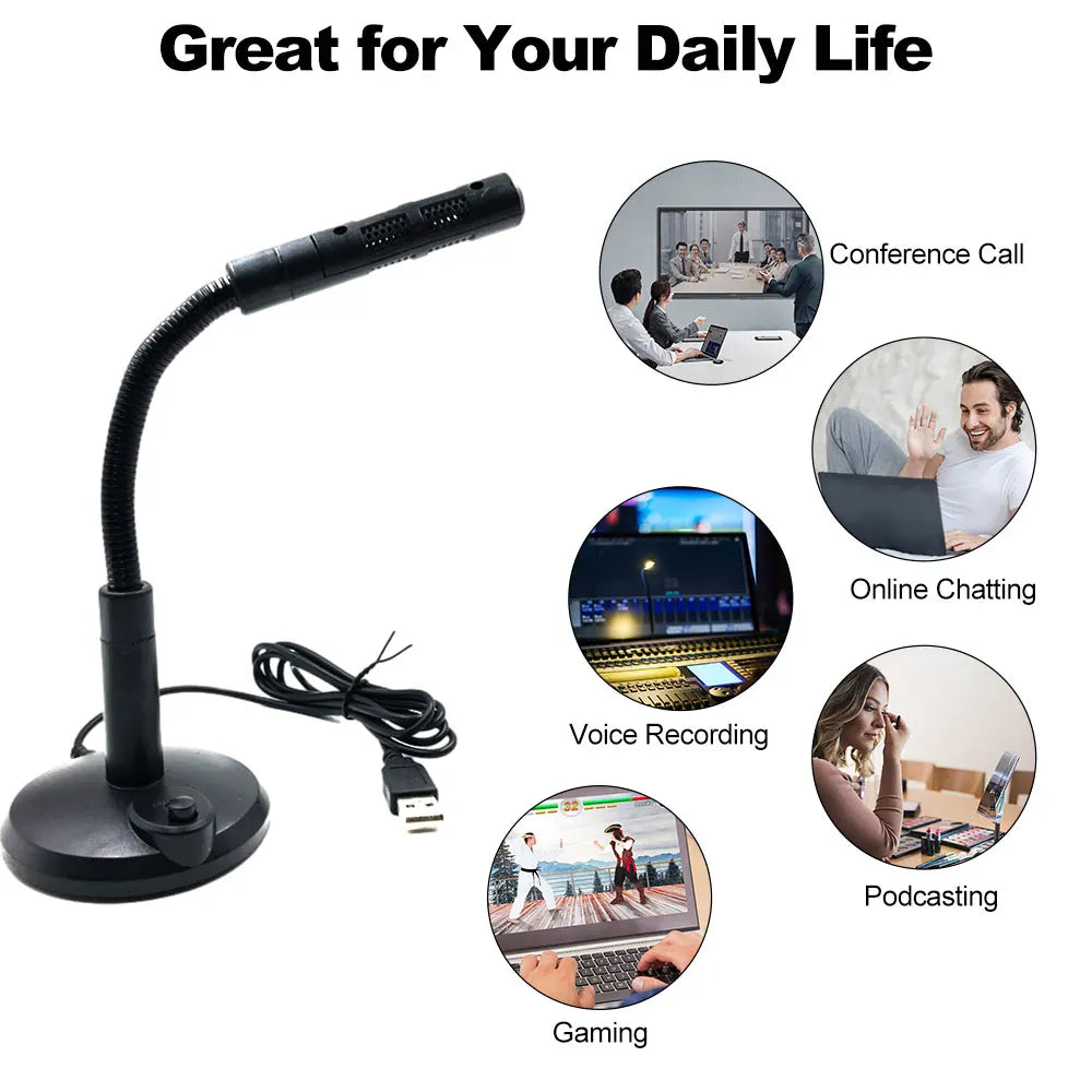 Studio Microphone Speech Mic Stand Holder USB Desktop Microphone for Computer Gaming Recording Chatting Singing Meeting