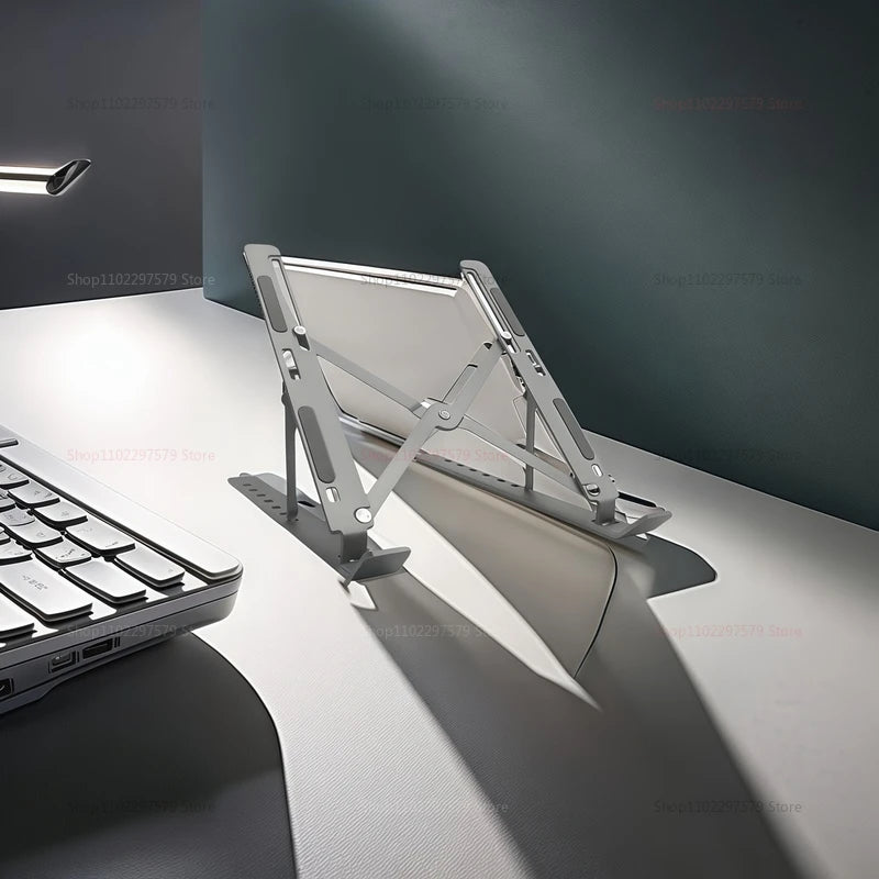 2025 New Adjustable Laptop Stand for Desk Portable Metal Foldable Riser Compatible With 10-18 Inch Laptops Tablet Ergonomic Grey