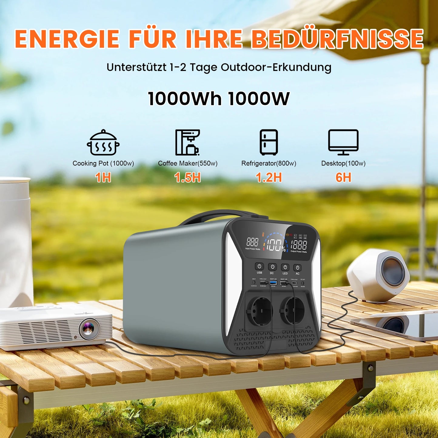 Portable Power Station Solar Generator 1000Wh 345.6Wh Lifepo4 Battery Pure Sine Wave Energy Storage Home Emergency Power Supply