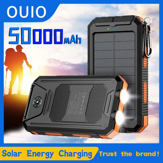 50000mAh Solar Power Bank  Portable Charging Poverbank External Battery Charger Strong Light LDE  for All Smartphones For Xiaomi
