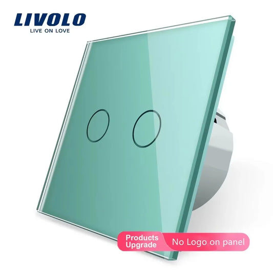LIVOLO EU Standard Touch Sensor Wall Switch,2 Gang 1 Way Sensitive Control,Tempered Crystal Glass Panel for Home Improvement