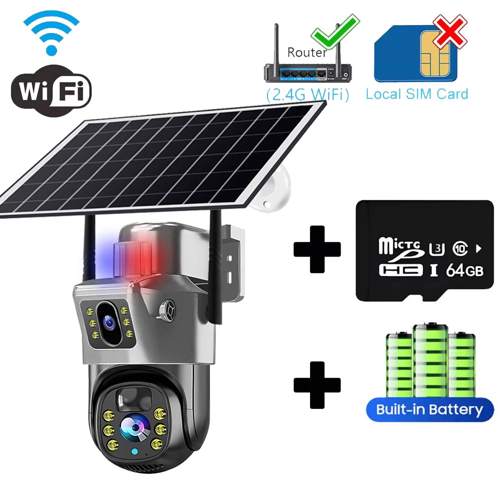 8MP HD Solar Camera WiFi 4G SIM Card 4K IP CCTV Cameras 360 Monitoring Video Surveillance AI PIR Human Detection Solar Powered