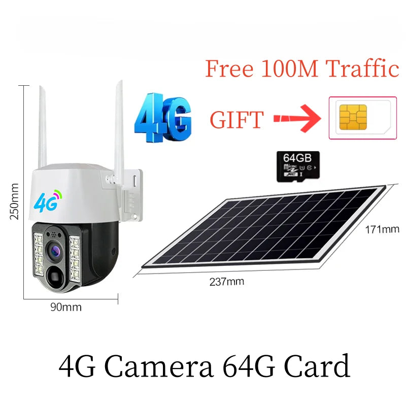 Solar Outdoor 4G Camera With 4G Sim Card Wireless IP Webcam Low Powered Battery Waterproof Smart Home Security Protection CCTV