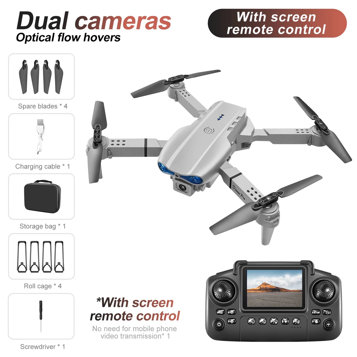 2025 New E88/E99 4K Dual Camera RC Dron FPV with Screen Quadcopter Children's Novice Toy Airplane Optical Flow Positioning Drone