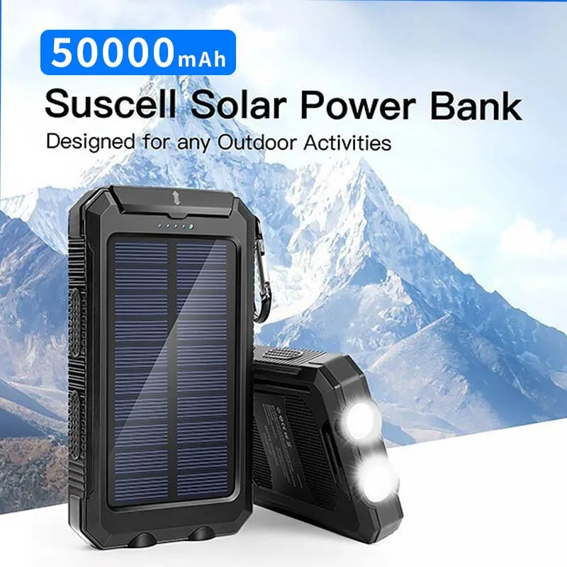 50000mAh Solar Power Bank  Portable Charging Poverbank External Battery Charger Strong Light LDE  for All Smartphones For Xiaomi