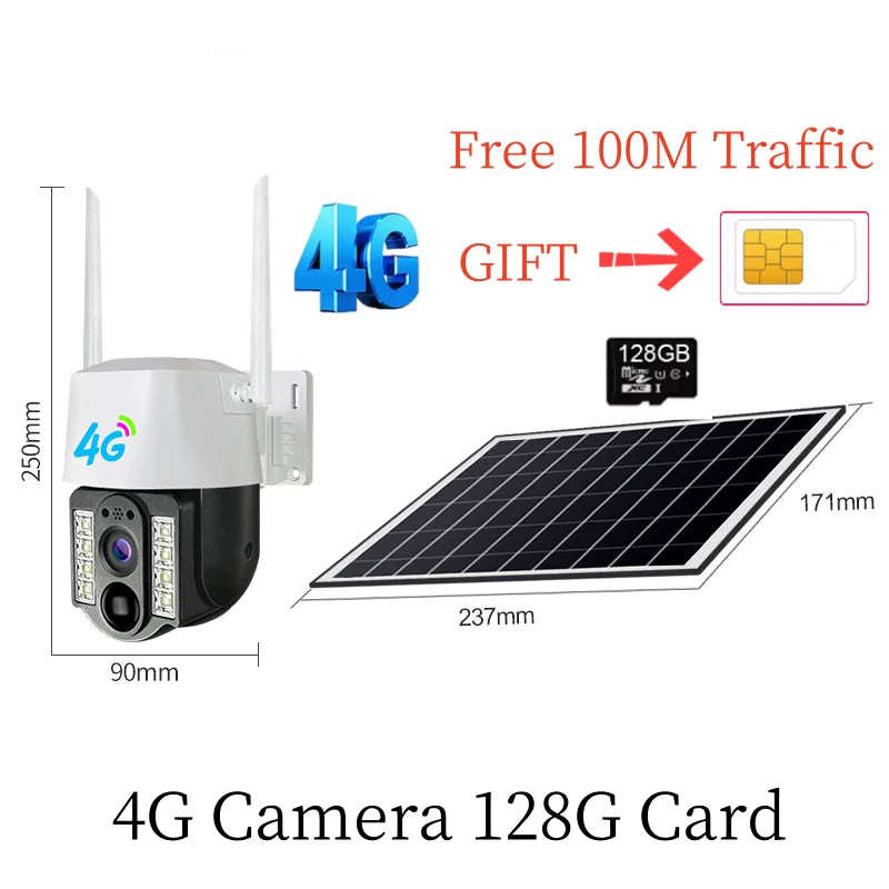 Solar Outdoor 4G Camera With 4G Sim Card Wireless IP Webcam Low Powered Battery Waterproof Smart Home Security Protection CCTV