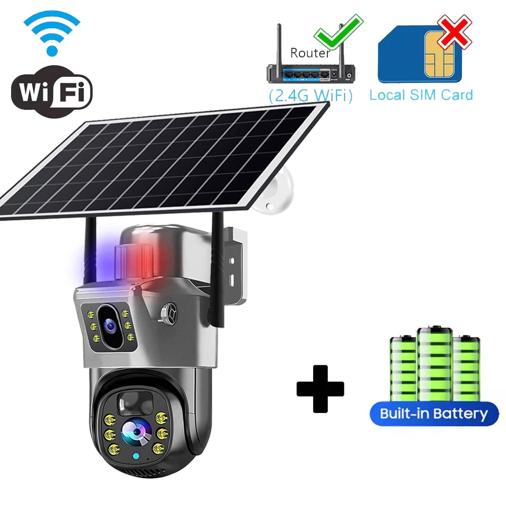 8MP HD Solar Camera WiFi 4G SIM Card 4K IP CCTV Cameras 360 Monitoring Video Surveillance AI PIR Human Detection Solar Powered