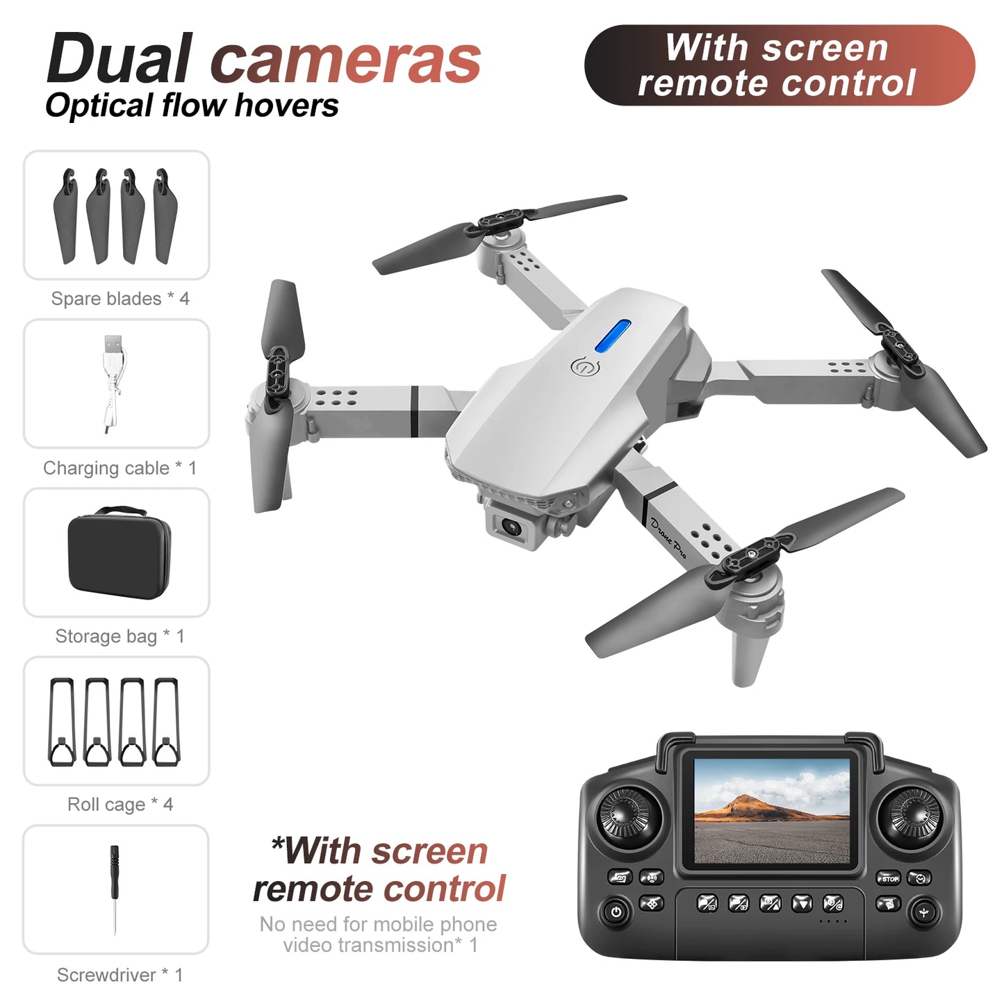 2025 New E88/E99 4K Dual Camera RC Dron FPV with Screen Quadcopter Children's Novice Toy Airplane Optical Flow Positioning Drone