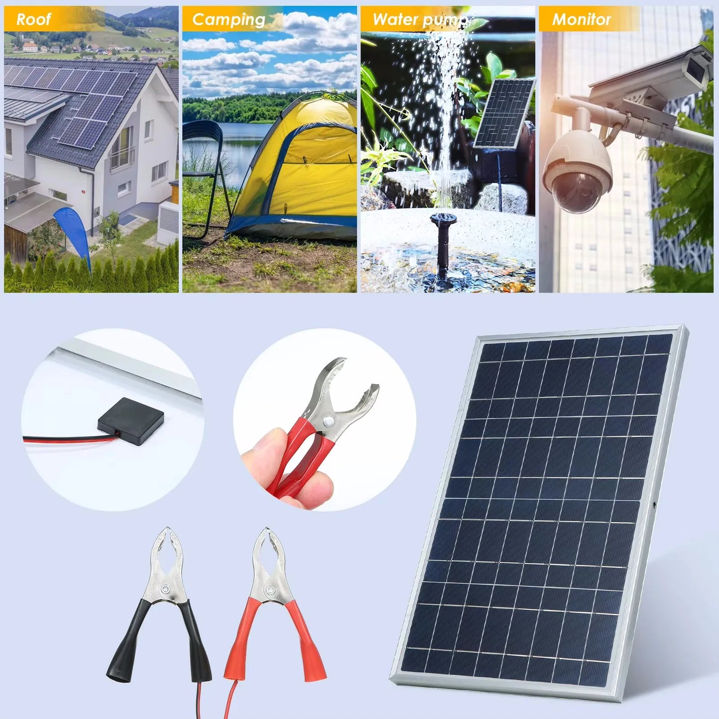 35W Solar Panel Kit Complete 12V Polycrystalline Solar Power Portable Outdoor Rechargeable Solar Cell Solar Generator