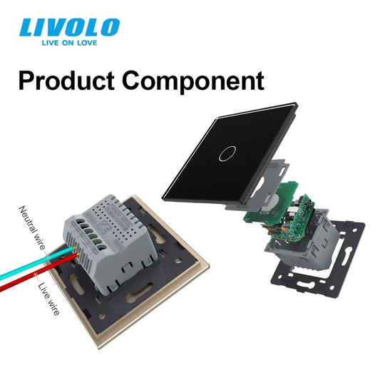 LIVOLO EU Standard Touch Sensor Wall Switch,2 Gang 1 Way Sensitive Control,Tempered Crystal Glass Panel for Home Improvement