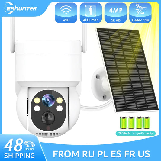 Solar Camera Wifi Outdoor 4MP 2K HD PIR Human Detect CCTV Security Surveillance With Solar Panel  Type-C 7800mAh PTZ IP Camera