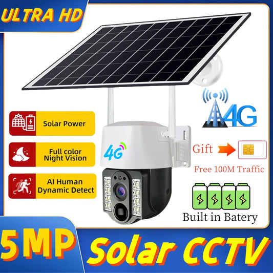 Solar Outdoor 4G Camera With 4G Sim Card Wireless IP Webcam Low Powered Battery Waterproof Smart Home Security Protection CCTV