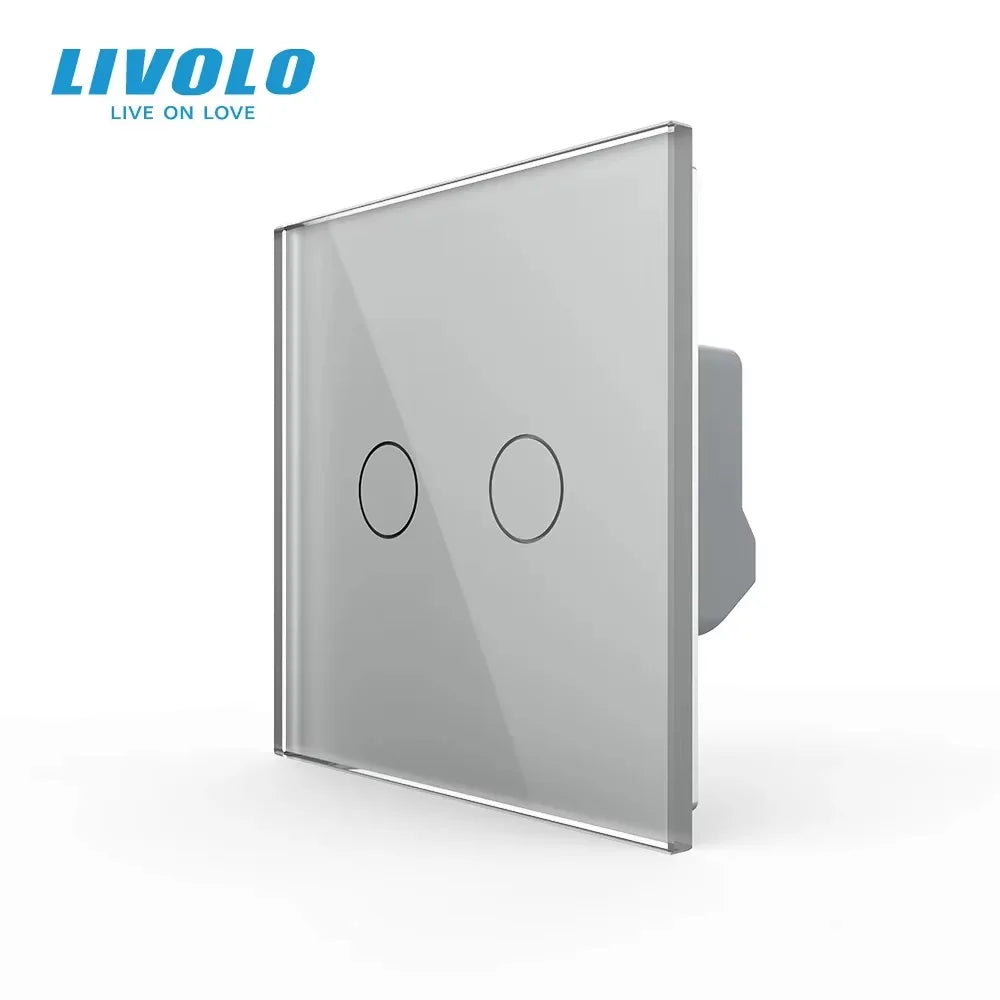LIVOLO EU Standard Touch Sensor Wall Switch,2 Gang 1 Way Sensitive Control,Tempered Crystal Glass Panel for Home Improvement