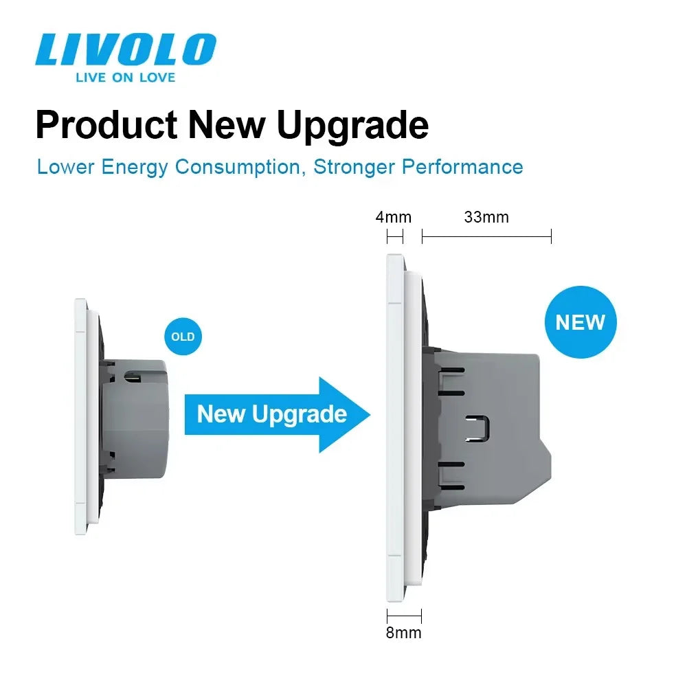 LIVOLO EU Standard Touch Sensor Wall Switch,2 Gang 1 Way Sensitive Control,Tempered Crystal Glass Panel for Home Improvement