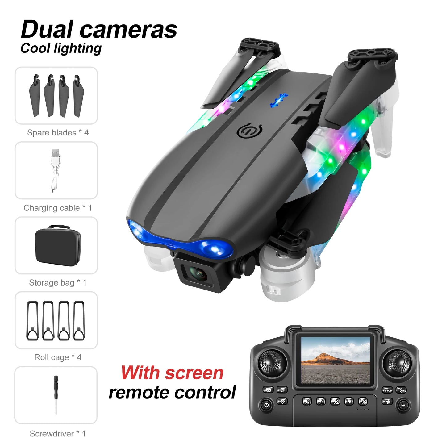 New E88D Screen RC Drone 4K Dual Camera 2.4G Remote Control Quadcopter Toys Optical Flow Localization One-button Take-off Drones