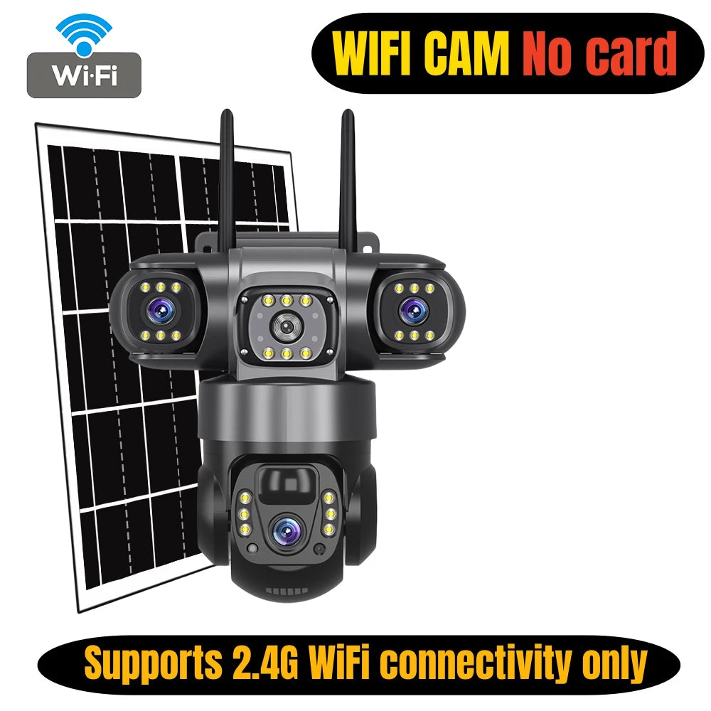 4G Solar Camera Outdoor Triple Lens Triple Screen 6K 12MP Auto Tracking IP Camera CCTV Audio Video PTZ Surveillance WIFI Camera