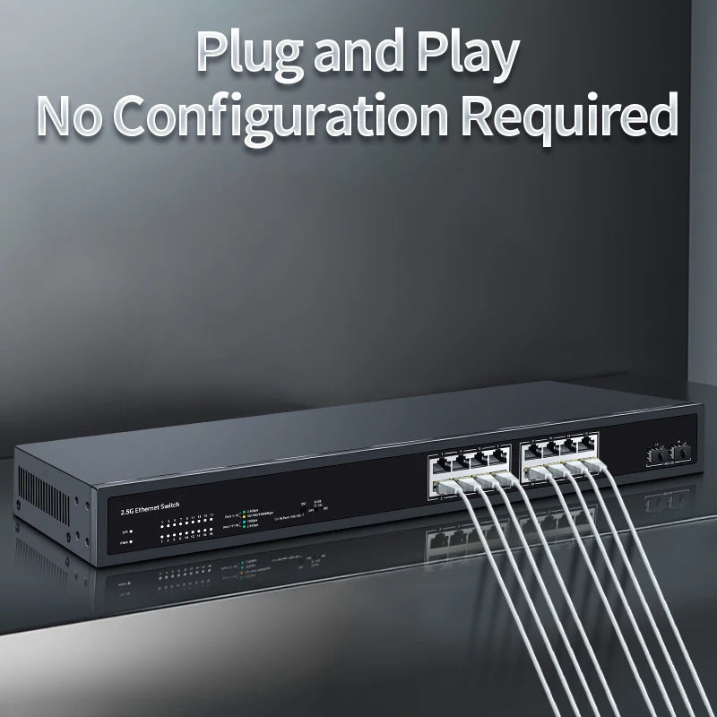 HORACO 16 Port 2.5GbE Ethernet Switch 2 Port 10G SFP+ Slot Network Switch 120G Bandwidth Networking Hub Internet Splitter